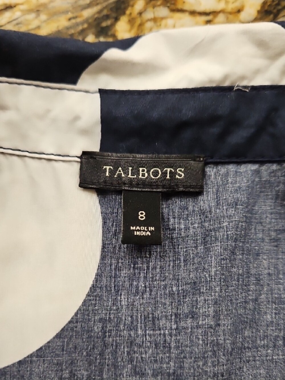 Talbots Navy and White Polka Dot Tie-Waist Midi Shirt Dress. Size 8 - Picture 3 of 3
